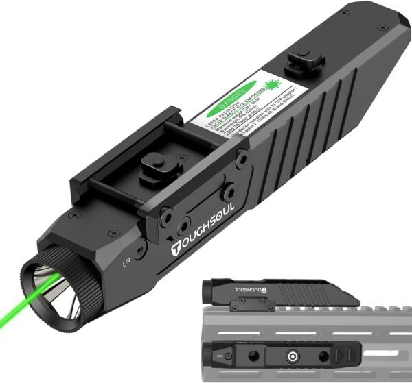TOUGHSOUL Tactical Flashlight Green Red Laser Sight Combo, 1450 Lumen Picatinny Rail MLOK Mounted Rechargeable Rifle Flashlight (Green Laser)
