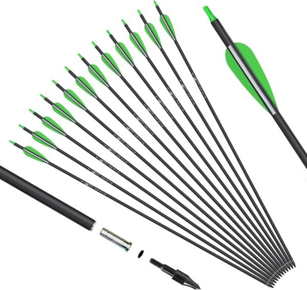 KESHES Archery Carbon Arrows for Recurve, Longbow, Traditional Bows – 30-Inch Archery Arrows - Removable Nocks & Tips for Target Practice – Durable Archery Accessories for Youth & Adults (12 Pack)