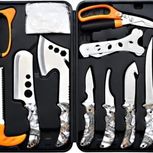 KNINE OUTDOORS Hunting Deer Knife Set Field Dressing Kit Portable Butcher Game Processor Set, 12 Pieces