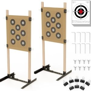 KNINE OUTDOORS Shooting Target Stand for Outdoors, Durable Paper Target Holder with Stable Adjustable Base for Paper Shooting Targets Cardboard Silhouette, H Shape, USPSA/IPSC, IDPA Practice, 2 Pack