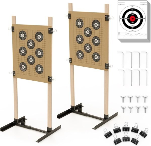 KNINE OUTDOORS Shooting Target Stand for Outdoors, Durable Paper Target Holder with Stable Adjustable Base for Paper Shooting Targets Cardboard Silhouette, H Shape, USPSA/IPSC, IDPA Practice, 2 Pack