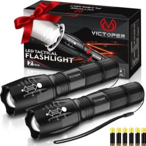 Victoper LED Flashlight 2 Pack, Bright 2000 Lumens Tactical Flashlights High Lumens with 5 Modes, Waterproof Zoomable Flash Light for Outdoor, Gifts for Christmas Stocking Camping Essentials Gear