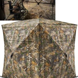 TIDEWE Hunting Blind See Through with Carrying Bag, 2-3 Person Pop Up Ground Blinds 270 Degree, 300D Portable Resilient Hunting Tent for Deer & Turkey Hunting (Camouflage)