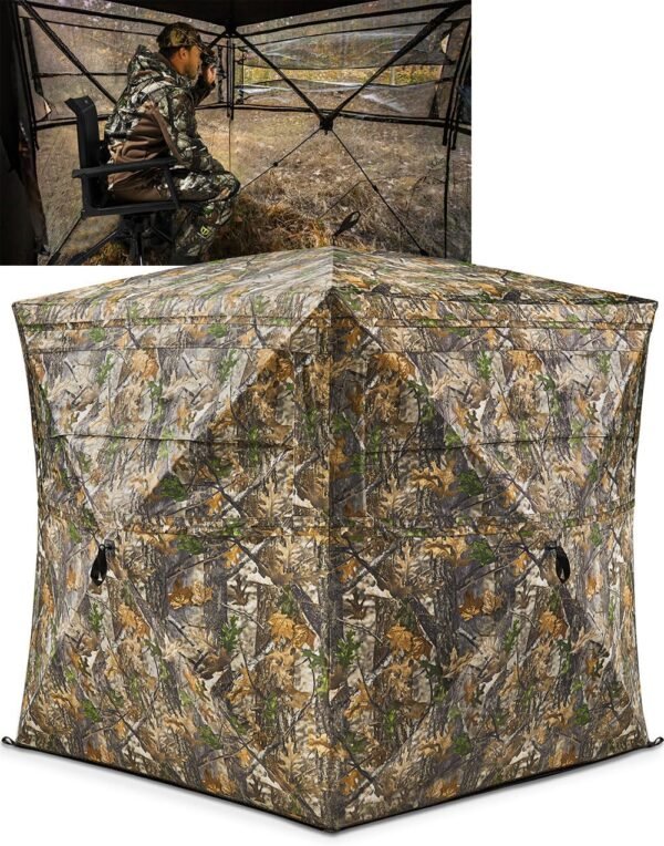 TIDEWE Hunting Blind See Through with Carrying Bag, 2-3 Person Pop Up Ground Blinds 270 Degree, 300D Portable Resilient Hunting Tent for Deer & Turkey Hunting (Camouflage)