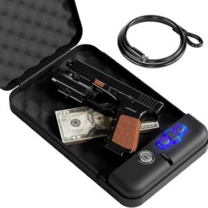 Portable Pistol Safe – Electronic Lock Box & Key Access, Silent Mode, Compact Car Gun Safe for Handgun, Small Single Safe for Travel, Office, Dorm Use