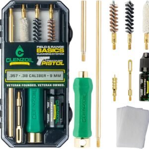 CLENZOIL Field & Range Pistol Basics 9mm Cleaning Kit | Complete Hand Gun Cleaning Kit 9mm 357 & 380 Caliber | 380 Gun Cleaning Kit & 9mm Cleaning Kit with Oil and Cleaner