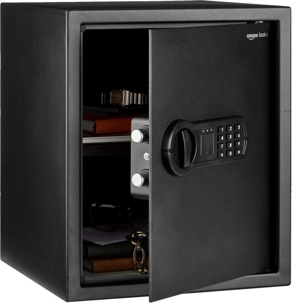 Amazon Basics Small Safe For Home, Steel Security, Electronic, Programmable Keypad Lock Box, 1.52 Cubic Feet, Black