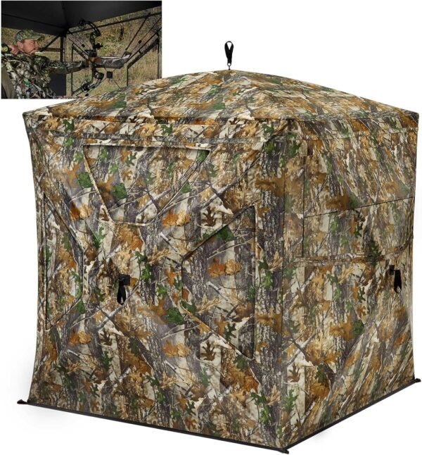 TIDEWE Hunting Blind 270°See Through with Silent Magnetic Door & Sliding Windows, 2-3 Person Pop Up Ground Blind with Carrying Bag, 300D Portable Resilient Hunting Tent for Deer Hunting