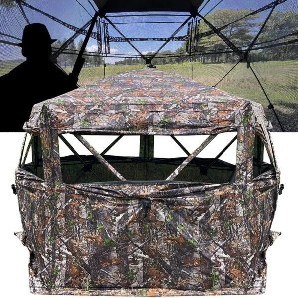 Extra Large Tall 3-4 Person 5-Sided Hunting Blind 288 Degree See Through Ground Camouflage Portable Pop Up Turkey Deer Blinds Tent