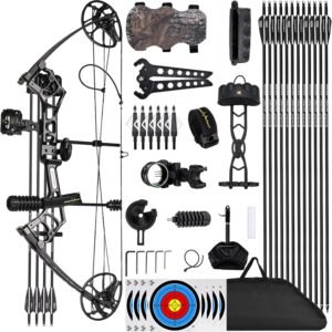 Archery Compound Bow and Archery Sets - Right Hand Archery Compound Bows 0-70 lbs Draw Weight Adjustable for Adults and Beginners，25"-31" Draw Length，up to IBO 320 fps，Archery Hunting Bow Set