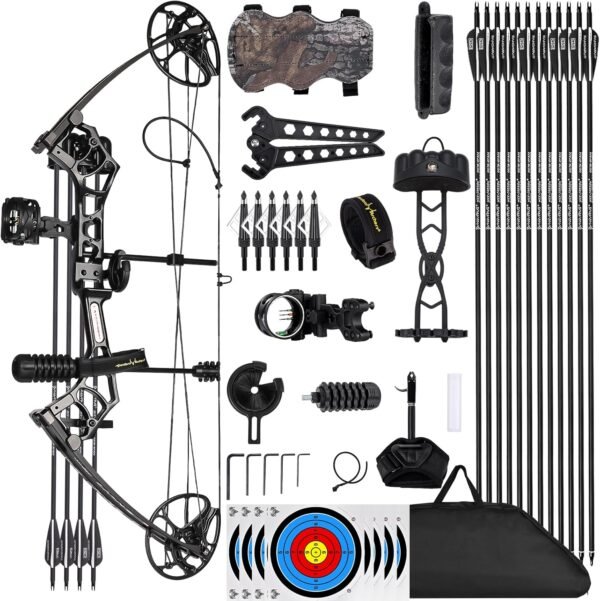 Archery Compound Bow and Archery Sets - Right Hand Archery Compound Bows 0-70 lbs Draw Weight Adjustable for Adults and Beginners，25"-31" Draw Length，up to IBO 320 fps，Archery Hunting Bow Set