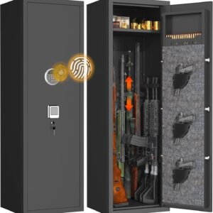 10-15 Large Gun Safe Cabinet with 3 Pistol Pouches,Rifle Gun Safes for Home Fireproof Waterproof Adjustable Rack and Biometric Lock,Heavy-Duty Gun Safes for Rifles and Shotguns Money