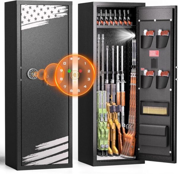 Bonusall 10-14 Rifle Gun Cabinet,Home Gun Safe for Rifles and Pistols,Fireproof Gun Safe for Rifles with Lock,Quick Access Gun Safes & Cabinets with Removable Shelf,Handgun Pockets