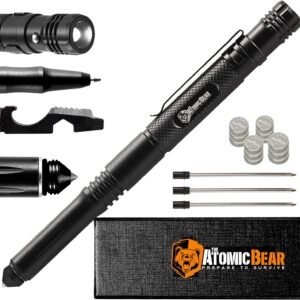 Tactical Pen – Self Defense Pen & Multi-tool Pen - Flashlight Survival Pen for Men & Women - Tactical Gear & Gift - Military EDC Pen + Glass Breaker + Bottle Opener – 3 Ink Refills + 12 Batteries