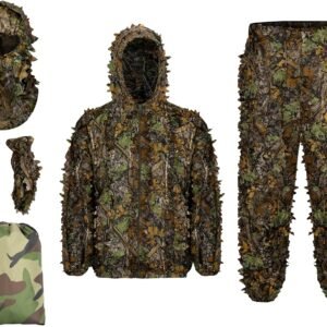 Ginsco Ghillie Suit Full Face Mask Gloves Set, Ghillie Suit for Men, 3D Leafy Camo Suit for Outdoor Hunting Photography