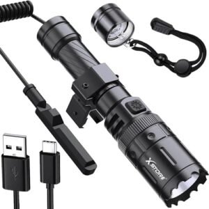 X.Store 5500 Lumens Picatinny Rail Flashlight, Rifle Flash Light USB Rail Mount Flashlight High Lumens Rechargeable, 5 Modes Airsoft Remote Pressure Bright Torch Light Switch Included