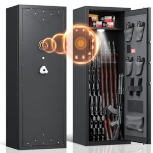 KAER [ 2024 New 10-14 Gun Safe,Rifle Gun Safes for Home Rifle and Pistols,Metal Gun Cabinet for Rifle and Shotgun,Large Gun Safe for Shotguns with Digital Keypad,Pistol Pockets,Removable Shelf