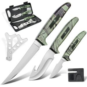 Purple Dragon Hunting Knife Set - Deer Hunting Gear Butcher Game Processor Set, Hunting Essentials Field Dressing Kit with Gut Hook Skinner Knife, Spreader, Gloves, Deer Skinning Knife