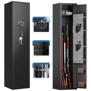 SUXXAN Home Rifle and Pistols Gun Safe with LED Light and Alarm System,Biometric Fingerprint Rifle Safe,Quick Access 4-5 Rifle,Long Gun Cabinet with Removable Shelf