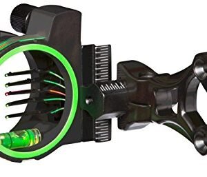 Trophy Ridge Volt 5 Pin Archery Bow Ambidextrous Sight - 5 Ultra-Bright Horizontal .019 Fiber Optic Pins, Bubble Level, Green Hood Accent for Quicker Sight Acquisition, Fiber Wrapped Pin Guard