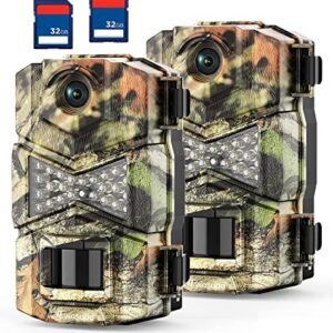 WOSODA Trail Camera 2 Pack 30MP 1080P HD - Game Camera with 32GB SD Card, Fast Trigger Time Infrared Night Vision Hunting Camera, Waterproof Wildlife Camera for Monitoring