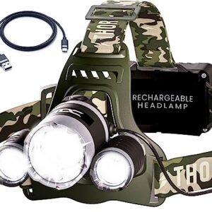 TDC Camo Rechargeable Headlamp - Zoomable Led Headlamp - Headlamp Flashlight USB - Waterproof Headlamps for Adults - Head Lamps Outdoor Led Rechargeable - Head Lights for Forehead