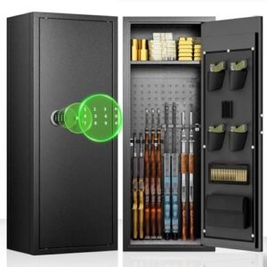 Bonusall 10-12 Gun Cabinet,Fireproof Gun Safes for Home Rifle and Pistols,Locking Gun Cabinet for Rifles and Shotguns,Gun Safes & Cabinets with Removable Shelf, Pockets