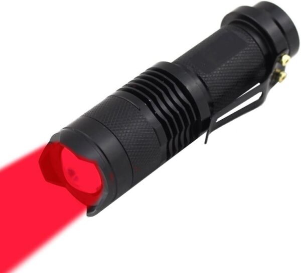 High Power Red LED Flashlight - Powerful Single Mode Red Light Torch for Astronomy, Aviation, Night Observation - Black