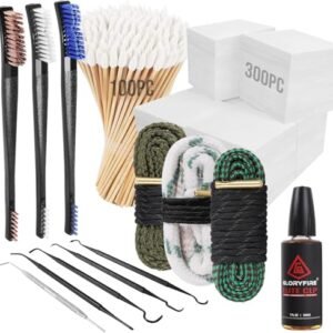 GLORYFIRE Universal Gun Cleaning Kit, 3Cleaning Brushes,12Ga, 5.56, 9mm Cleaning Snake, Cleaning Picks, Patches, Cotton Swabs, 30ml Gun Oil, Gun Cleaning Supplies