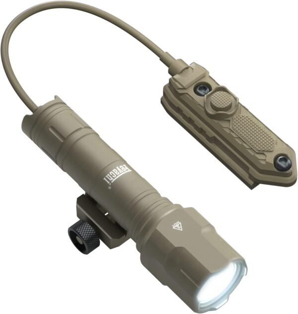 Feyachi 1200 Lumen Tactical Flashlight Matte Black LED Weapon Light with Pressure Switch, 3 Modes - High/Low/Strobe, Fixed Picatinny Flashlight Mount (Khaki)