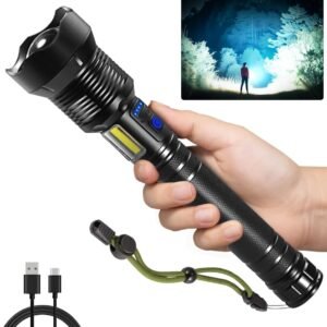 Flashlights High Lumen Rechargeable, Heavy Duty 990000 Lumens Rechargeable Flashlights, Adjustable Focus Tactical Flashlight with 8 Modes, Super Bright Flashlight for Home Camping