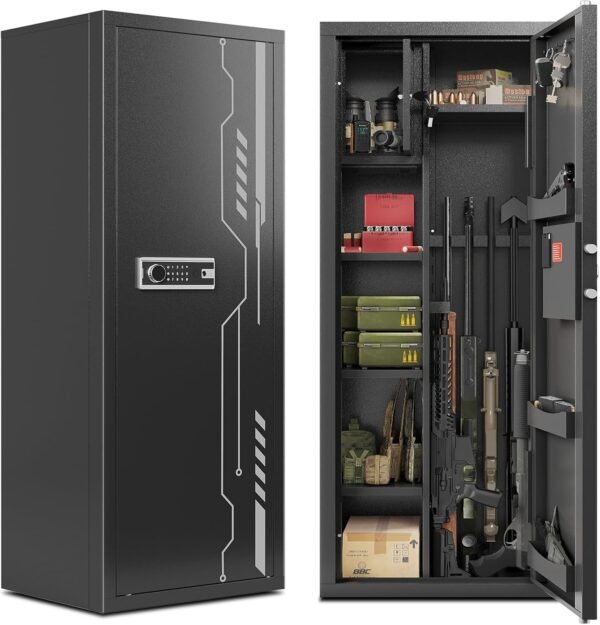 KAER 8-12 Gun Safe Multi-Function Gun Safe, Gun Safe for Rifles and Pistols, Gun Cabinet, Large Gun Safe for Home Rifles and Shotguns, Electronic Gun Cabinet with Removable Shelf and Rifle Rack