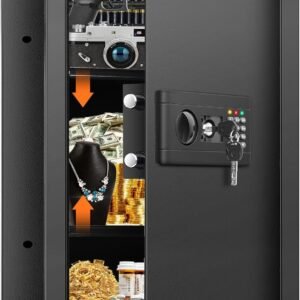 25.6" Tall Fireproof Wall Safes Between The Studs 16" Centers, Hidden Wall Safe with 2 Removable Shelf & Hidden Tray, Heavy Duty Wall Mount Safe for Firearms, Money, Jewelry, Passport Black