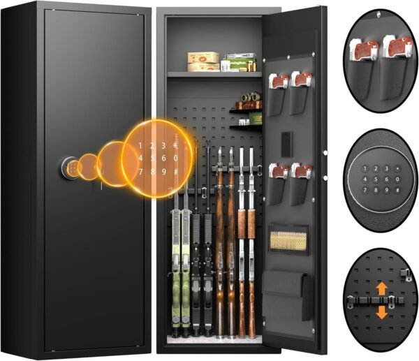 INTERGREAT 10-12 Gun Safe, Large Gun Safe for Home Rifle and Pistol, Gun Cabinet, Rifle Safe with 3 Adjustable Shelf, Quick Access, Pockets