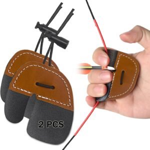 Leather Archery Finger Tab, Adjustable Shooting Tabs Finger Saver Protect Guard for Recurve Bows Hunting Outdoor Practice - Right Handed