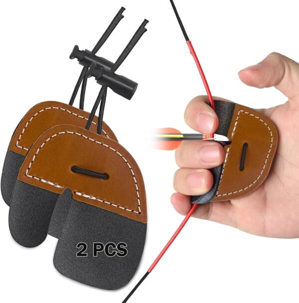 Leather Archery Finger Tab, Adjustable Shooting Tabs Finger Saver Protect Guard for Recurve Bows Hunting Outdoor Practice - Right Handed