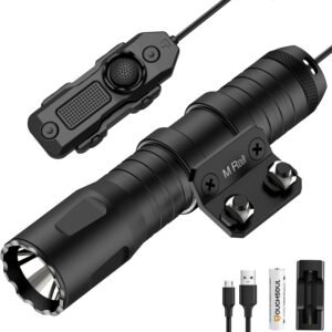 TOUGHSOUL Mlok Picatinny Tactical Flashlight 1250 Lumens, Rechargeable Flashlight with Remote Pressure Switch LED Light with Rechargeable Batteries and Charger Included (Mlok Mounted)