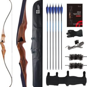 Sanlida Archery 60" Royal X8 One-Piece Bow Traditional Wooden Hunting Longbow Handmade Hunting Bow and Arrows Kit for Adults & Traditional Archers, RH Only