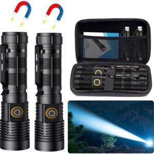 Rechargeable Tactical Flashlights 20000 High Lumens - 1500 Meters Long Beam Super Bright LED Magnetic Flashlight USB Zoomable 5Modes Small Long Beam Spotlight Flashlight for Hiking, Camping