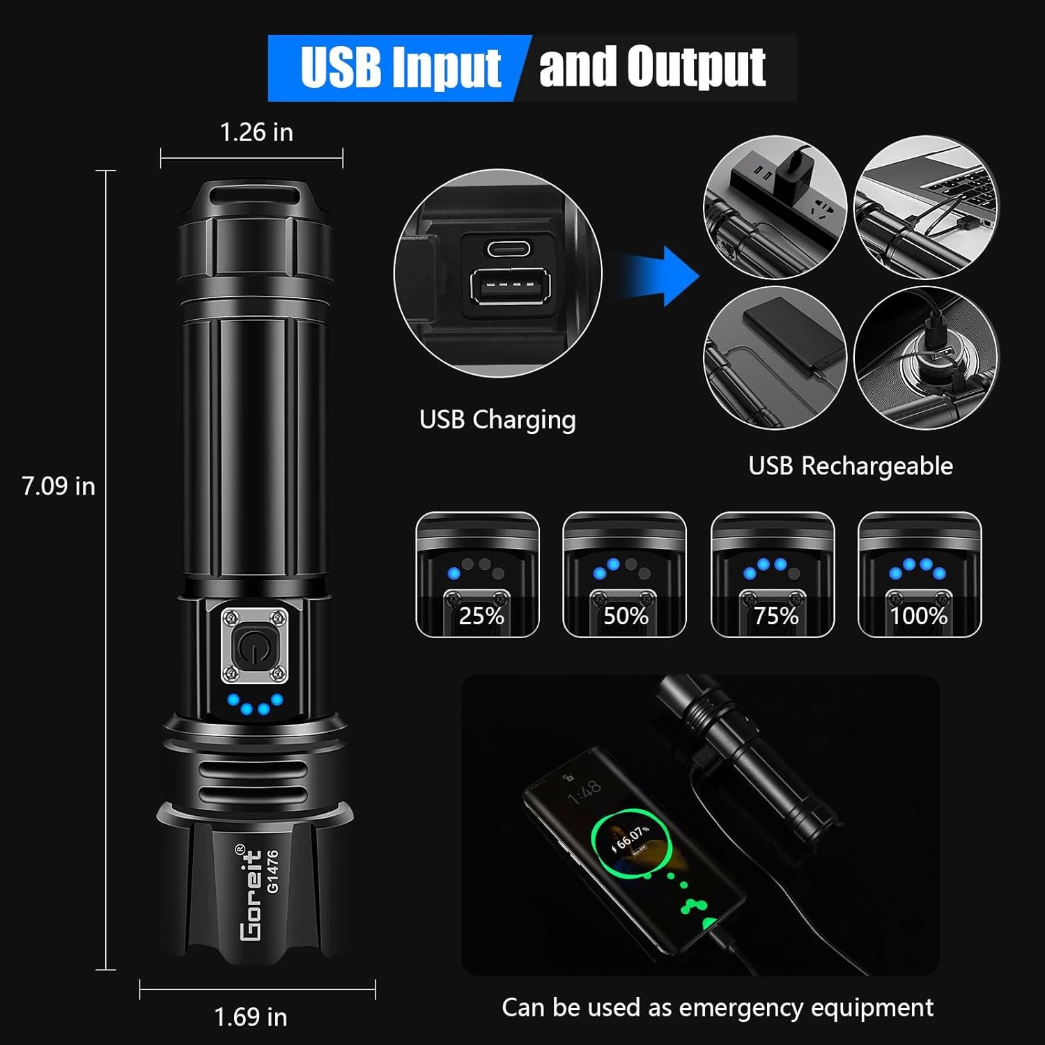 Goreit XHP70.2 Rechargeable LED Flashlight 990000 Lumens Waterproof Camping Tactical Light - Image 4