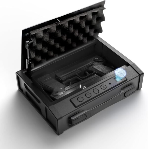 Heavy Duty Handgun Safe (11 Lbs),Pistol Safe for Gun,Three Way Quick-Access Handgun Safe,Two Firearm Capacity with Fingerprint Lock and Key Pad,Gun Lock Box for Home,Nightstand and Car