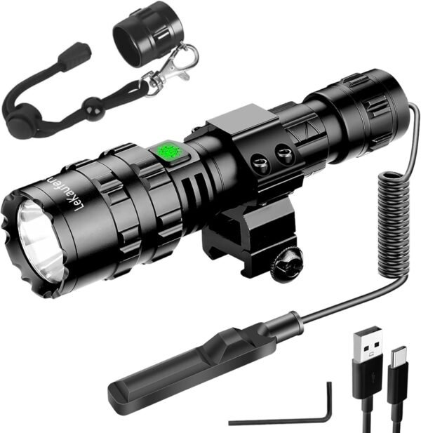3000 Lumens Picatinny Flashlights, Tactical Flashlight with Picatinny Rails Mount and Pressure Switch, 5 Modes Rifle Flashlight USB Rechargeable Light for Outdoor Hiking