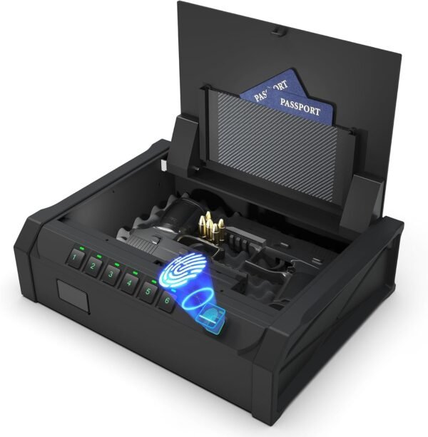 PATRON [ 25% Larger Capacity ] Gun Safe for Pistols, Biometric Handgun Safe Box, Mounted Handgun Safe Quick Access Security Safe with Fingerprint Keypad Lock for Home nightstand