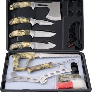 GVDV Hunting Knife Set - Deer Hunting Gear and Accessories, Field Dressing Kit Portable Butcher Game Processor Set, Hunting Knife for Men (14 Pieces)