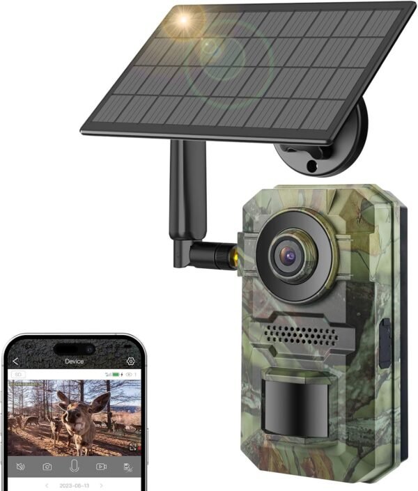 Cellular Trail Cameras, 2.7K Live View Game Cameras Built-in 4G LTE SIM Card, Night Vision Motion Activated, 0.2s Trigger Speed, 5W Solar Powered, IP65 Water-Resistant Hunting Accessories