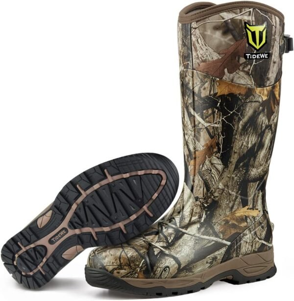 TIDEWE Rubber Hunting Boots, Waterproof Insulated Next Camo G2 Warm Rubber Boots with 7mm Neoprene, Durable Outdoor Hunting Boots for Men (Size 5-14)