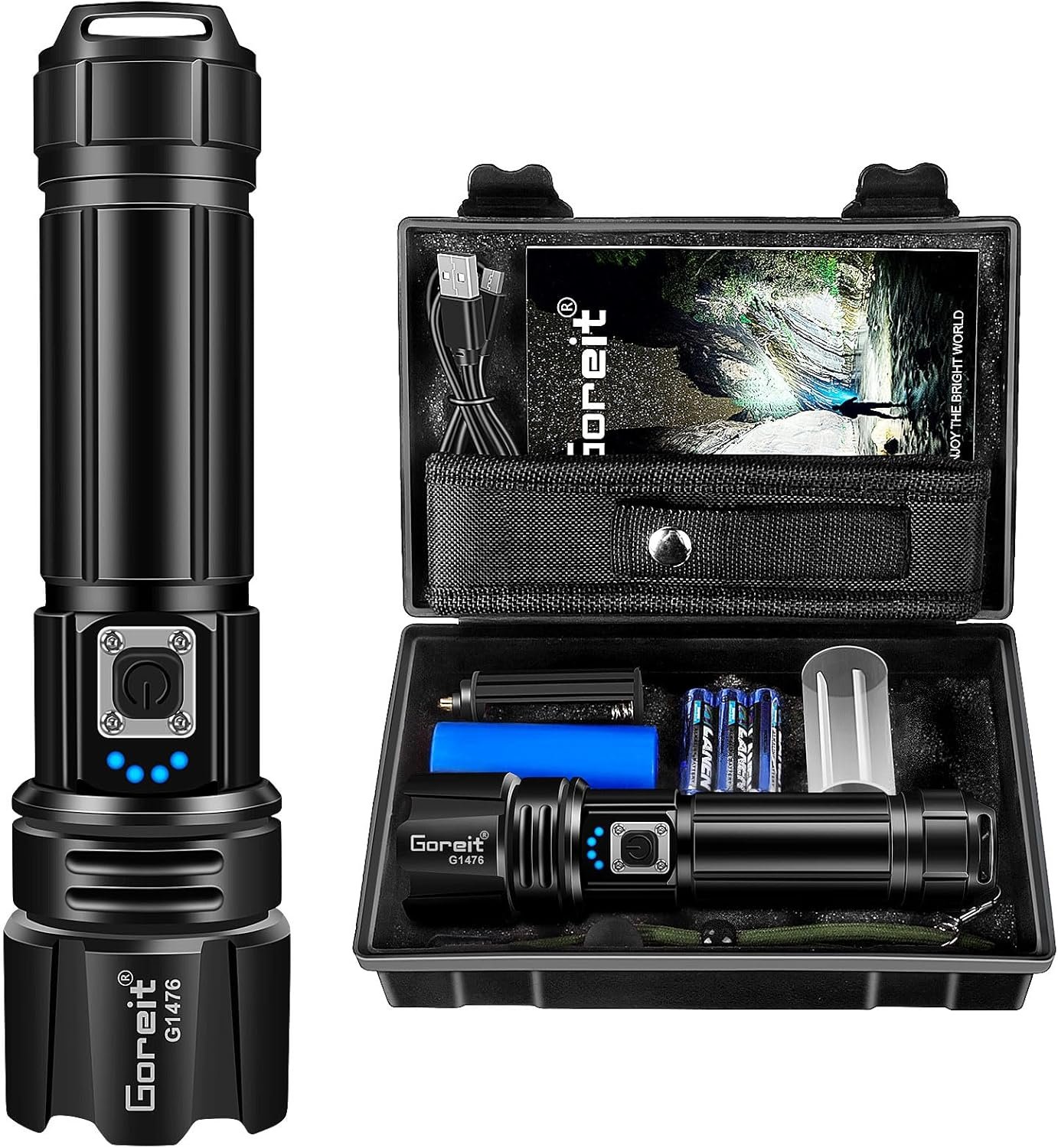 Goreit Flashlight High Lumens Rechargeable, 990,000 Lumen Led Flashlights XHP70.2 USB Super Bright Flash Light Battery Powered, Powerful Handheld Flashlights for Emergencies Camping, IP67 Waterproof