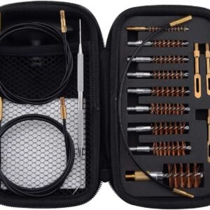 BOOSTEADY Gun Cleaning Kit .17 .22/.223/5.56MM .243 .280 .30 .357/9MM .40 .45 12GA Multi-Caliber Phosphor Bristle Bore Brushes with Flexible Threaded Bore Cleaning Coated Cables in Zippered Case