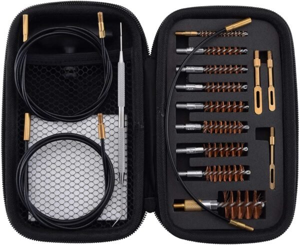 BOOSTEADY Gun Cleaning Kit .17 .22/.223/5.56MM .243 .280 .30 .357/9MM .40 .45 12GA Multi-Caliber Phosphor Bristle Bore Brushes with Flexible Threaded Bore Cleaning Coated Cables in Zippered Case