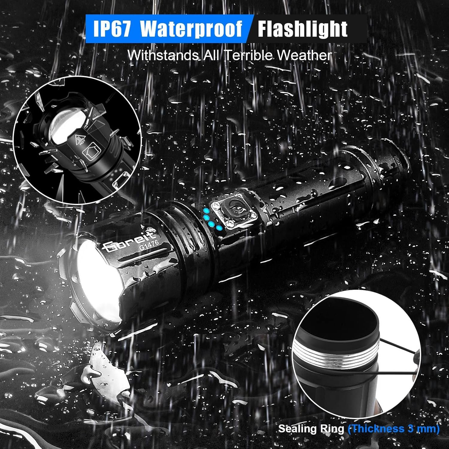 Goreit XHP70.2 Rechargeable LED Flashlight 990000 Lumens Waterproof Camping Tactical Light - Image 7